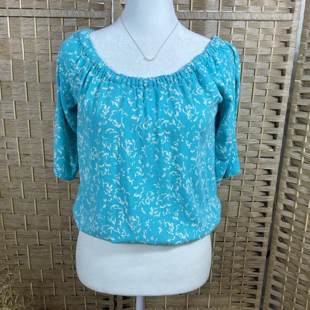 Women’s Turquoise Off-Shoulder Peasant Top  Size Small